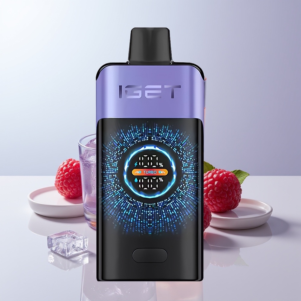 IGET ONE 12000 Puffs Framboos Druif IJs met 2700 mAh Batterij en Groot Gebogen Kleurenscherm