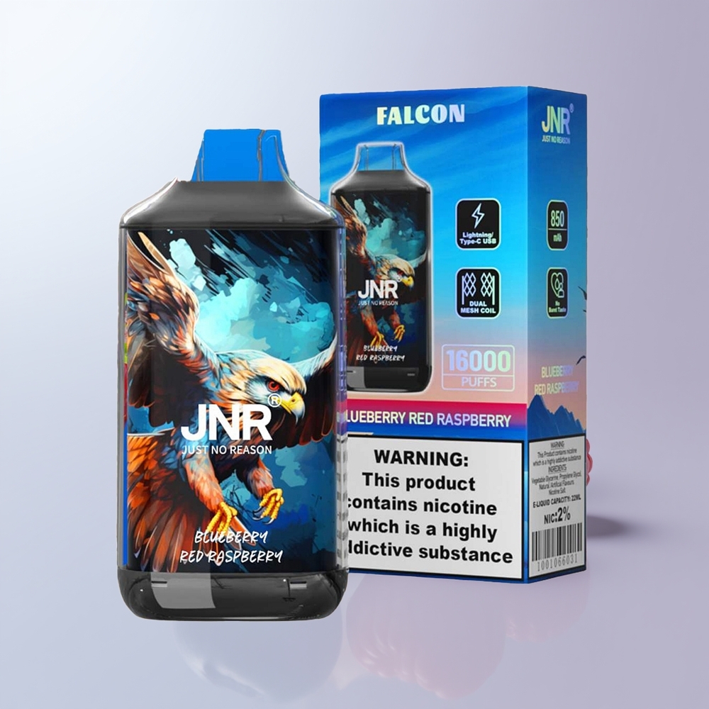 JNR Falcon 16000 Puffs Blauwe Bes Rode Framboos Dual Mesh & LED Display