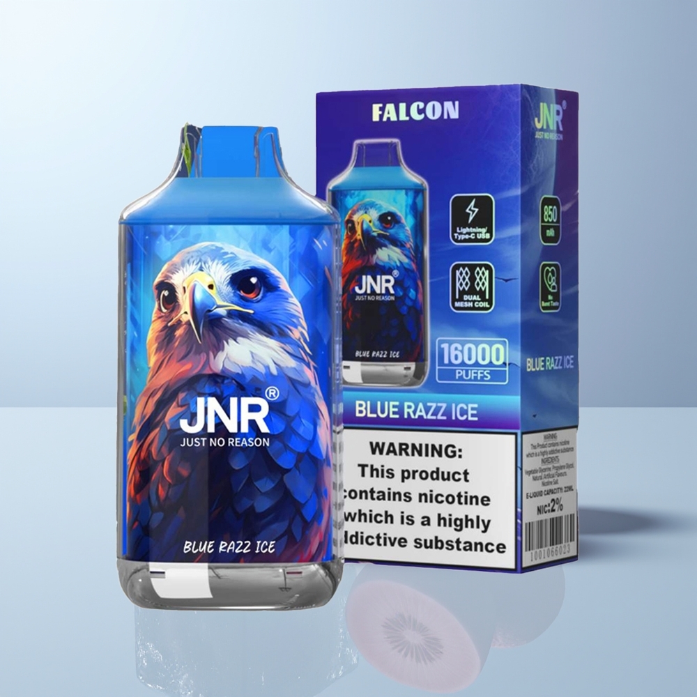 JNR Falcon 16000 Puffs Blauwe Framboos IJs met 850 mAh en Dual Mesh Coil