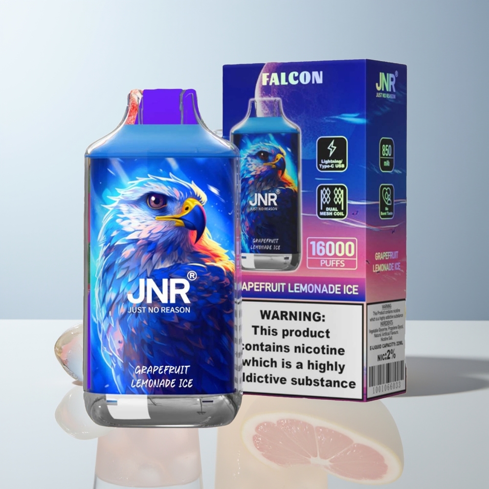 JNR Falcon 16000 Puffs Grapefruit Citroenijs met Dual Mesh Coil en Smart LED Display
