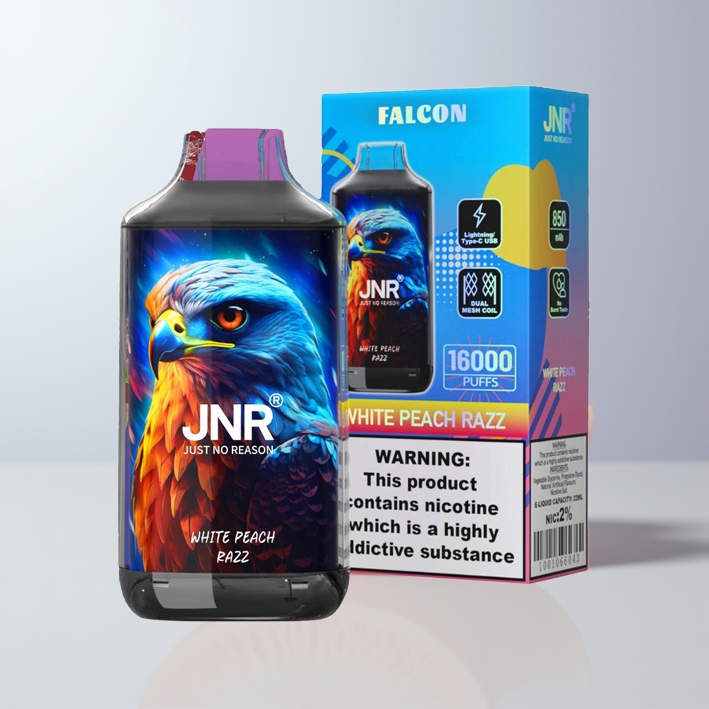 JNR Falcon 16000 Puffs Witte Perzik Razz 850 mAh Dual Mesh