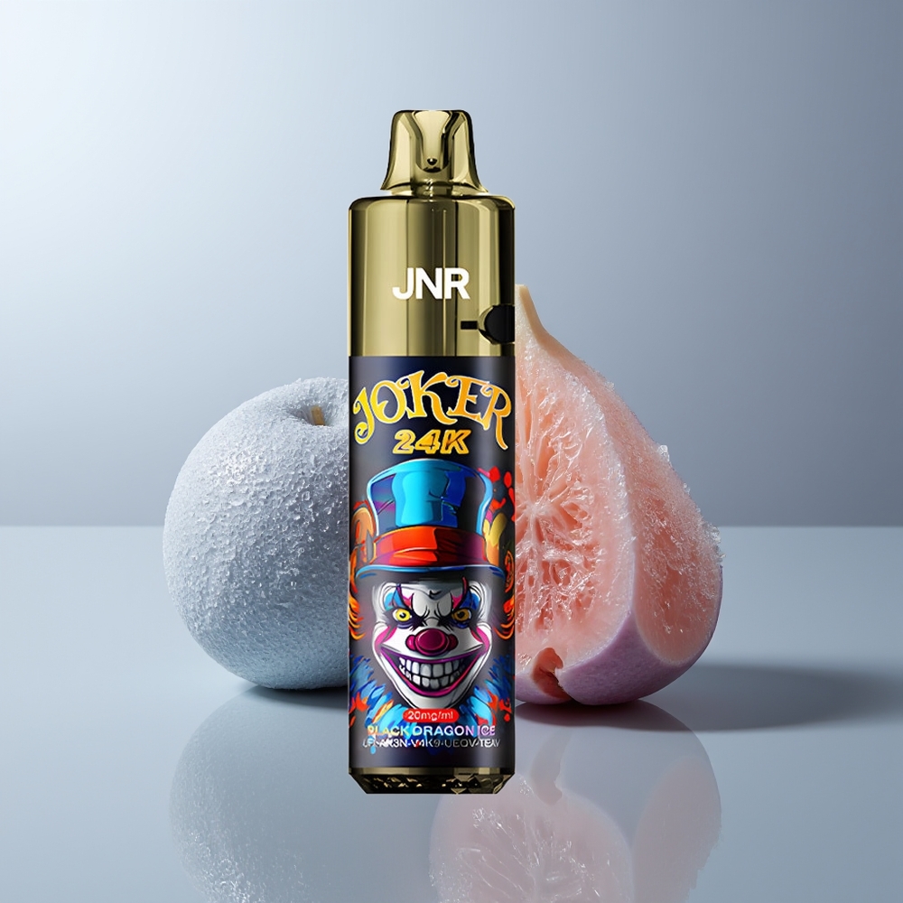 JNR Joker 24K Puffs Zwarte Draak IJs Met Oplaadbare Pod en Zichtbaar Vloeistofniveau
