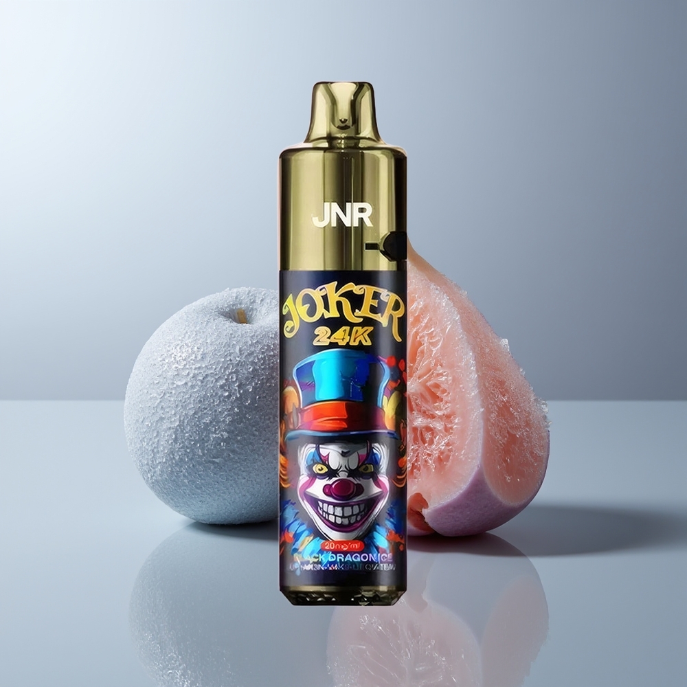 JNR Joker 24K Puffs Zwarte Draak IJs Met Oplaadbare Pod en Zichtbaar Vloeistofniveau