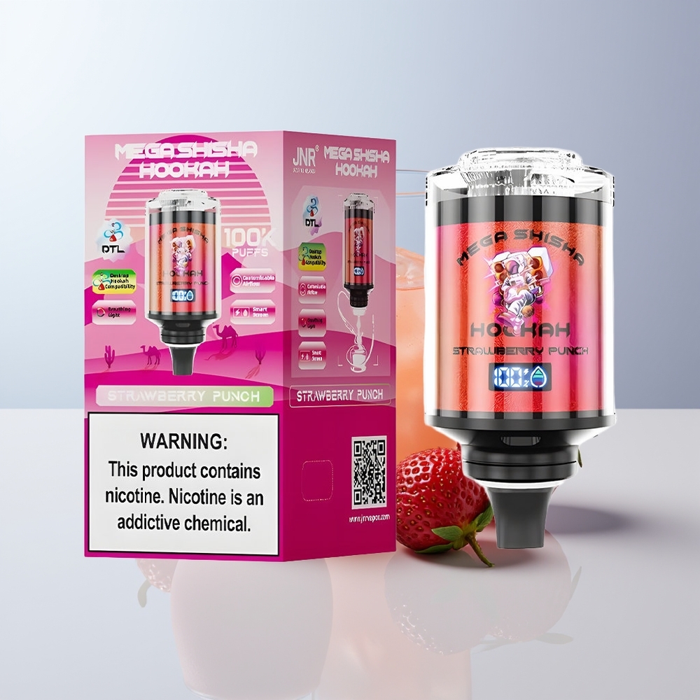JNR Mega Shisha Hookah 100K Puffs Aardbei Punch 2200mAh Type-C