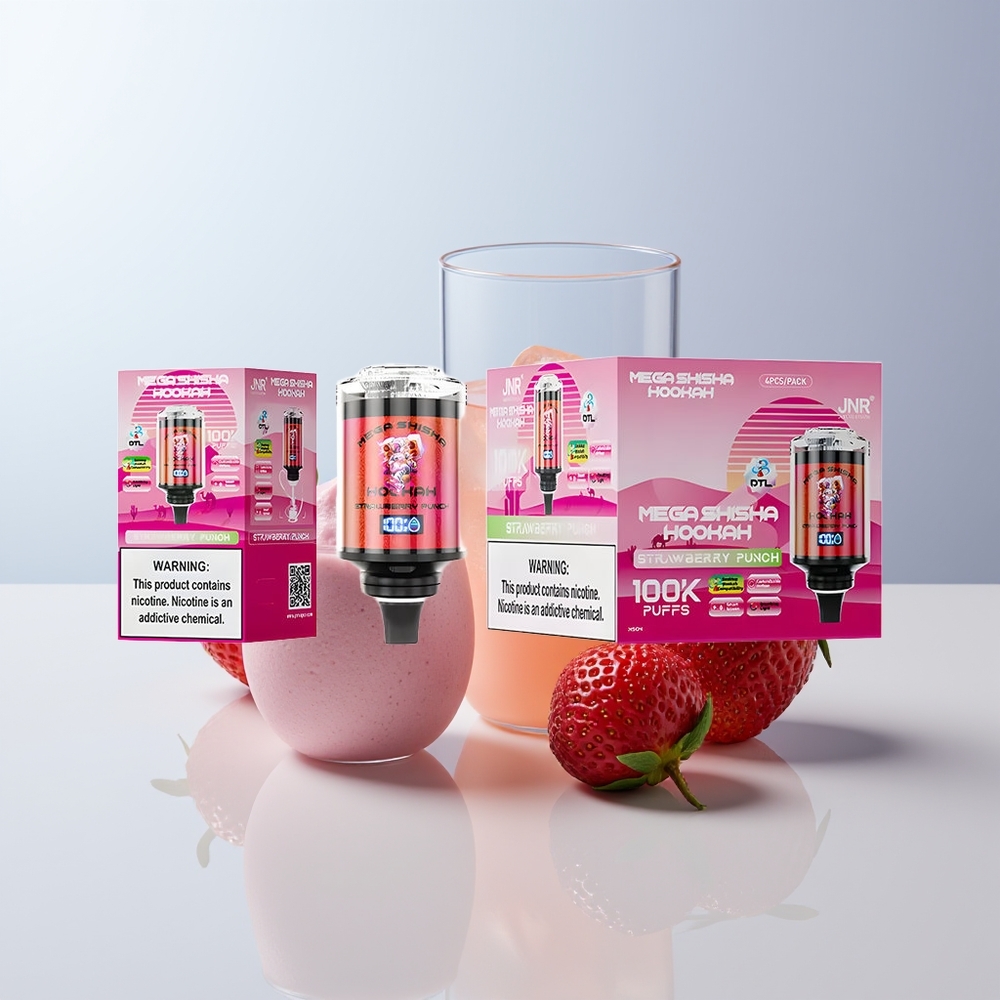JNR Mega Shisha Hookah 100K Puffs Aardbei Punch 2200mAh Type-C
