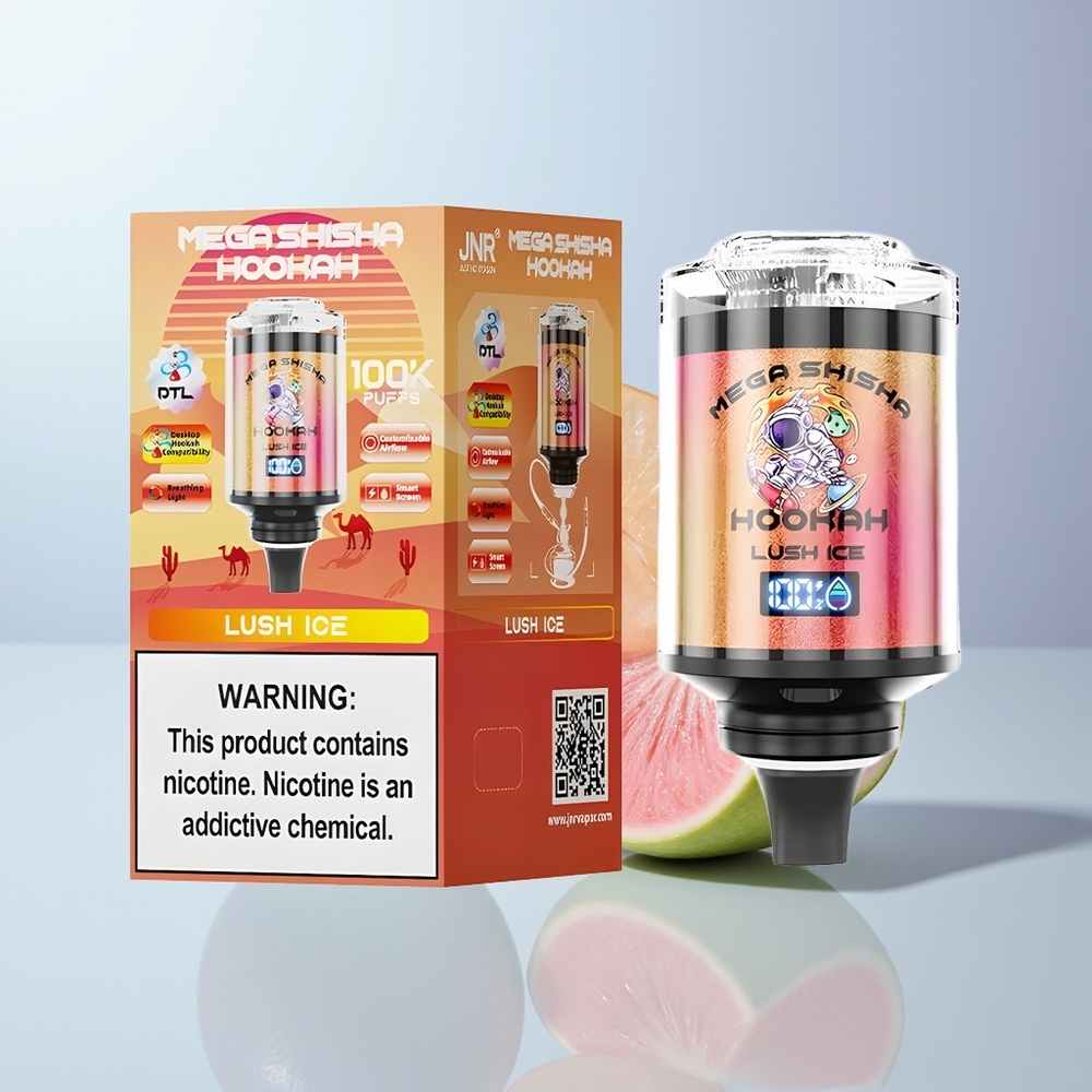 JNR Mega Shisha Hookah 100K Puffs Frisse IJs met Aanpasbare Luchtstroom en Snel Opladen