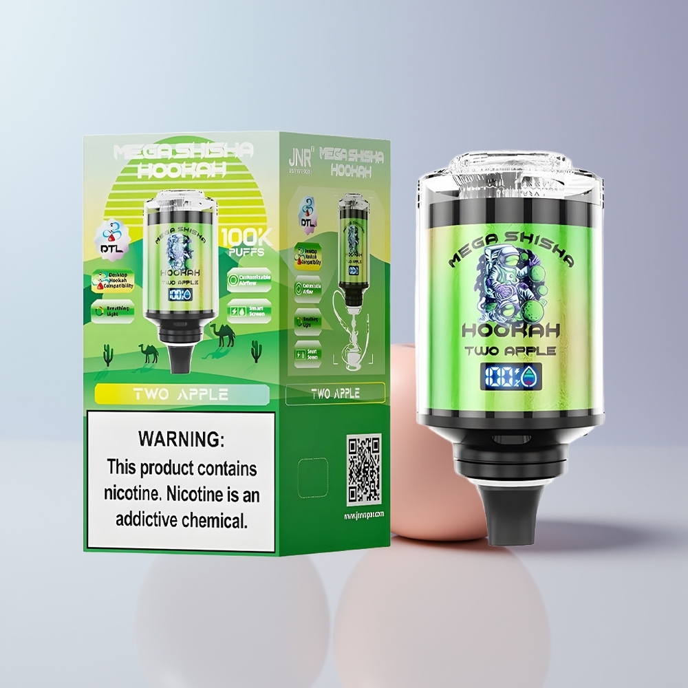 JNR Mega Shisha Hookah 100K Puffs Twee Appel 2200mAh Type-C Oplaadbaar