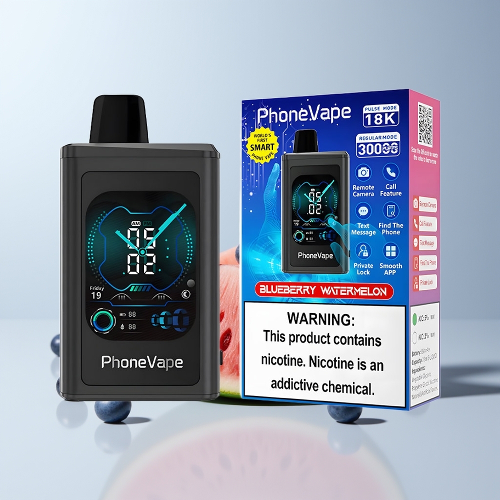 JNR PhoneVape 30000 Puffs Blauwe Bes Watermeloen Type-C Volledig Scherm