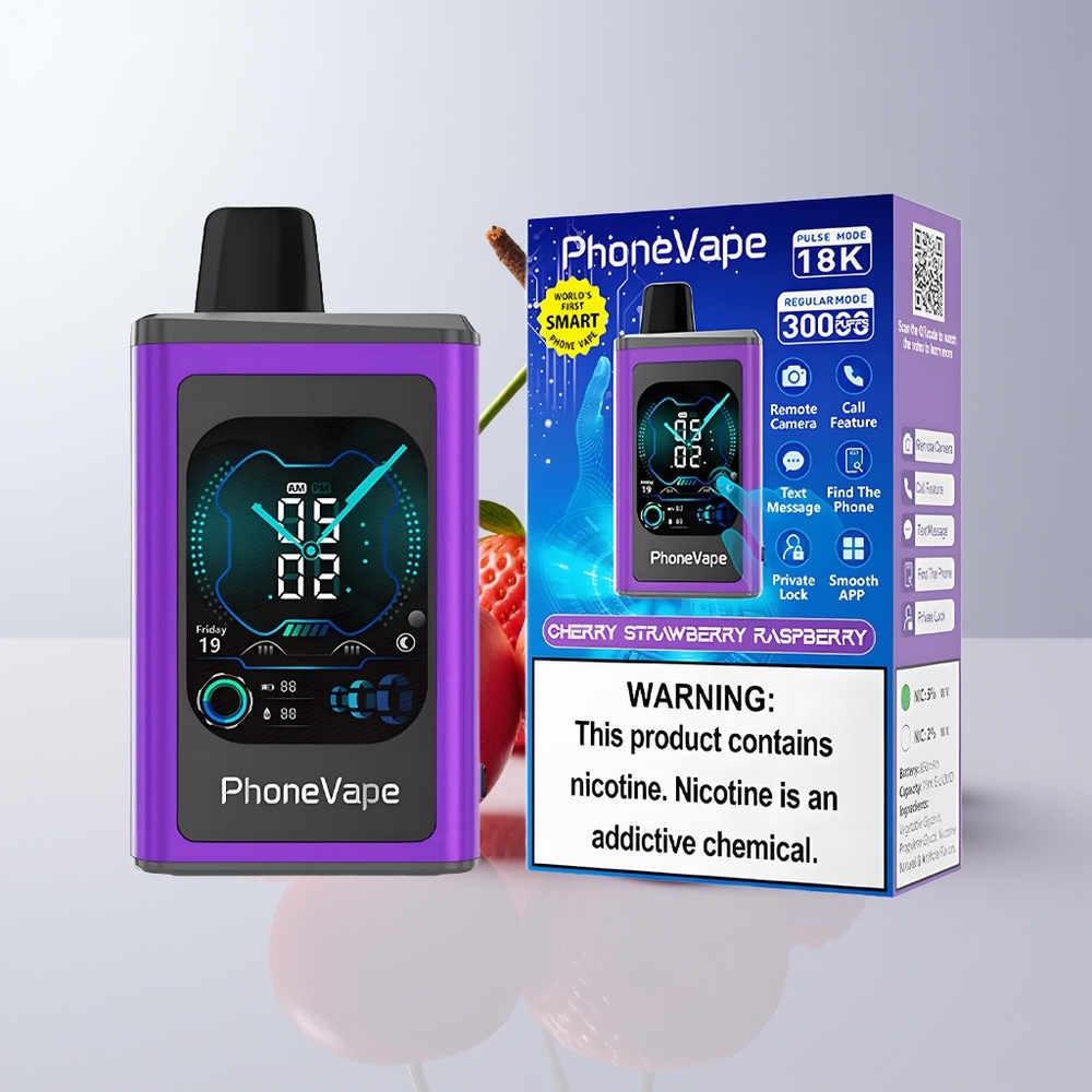 JNR PhoneVape 30000 Puffs Kers Aardbei Framboos Oplaadbare Scherm
