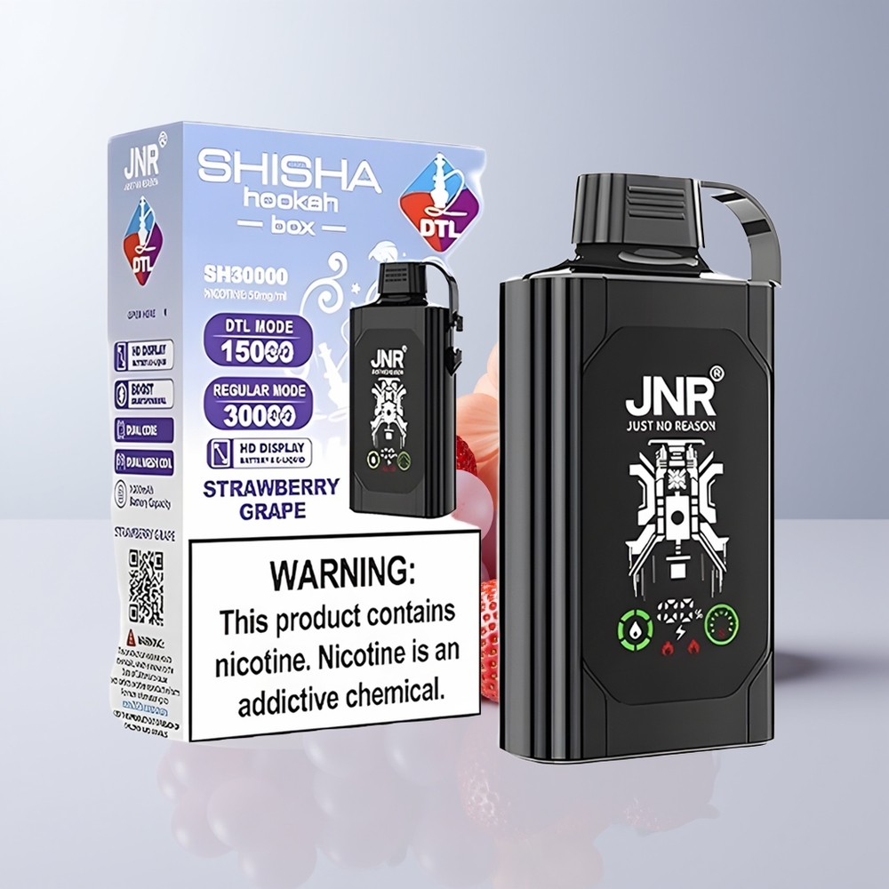 JNR Shisha Hookah Box 20500 Puffs Aardbei Druif HD Scherm Dual Mesh Coil