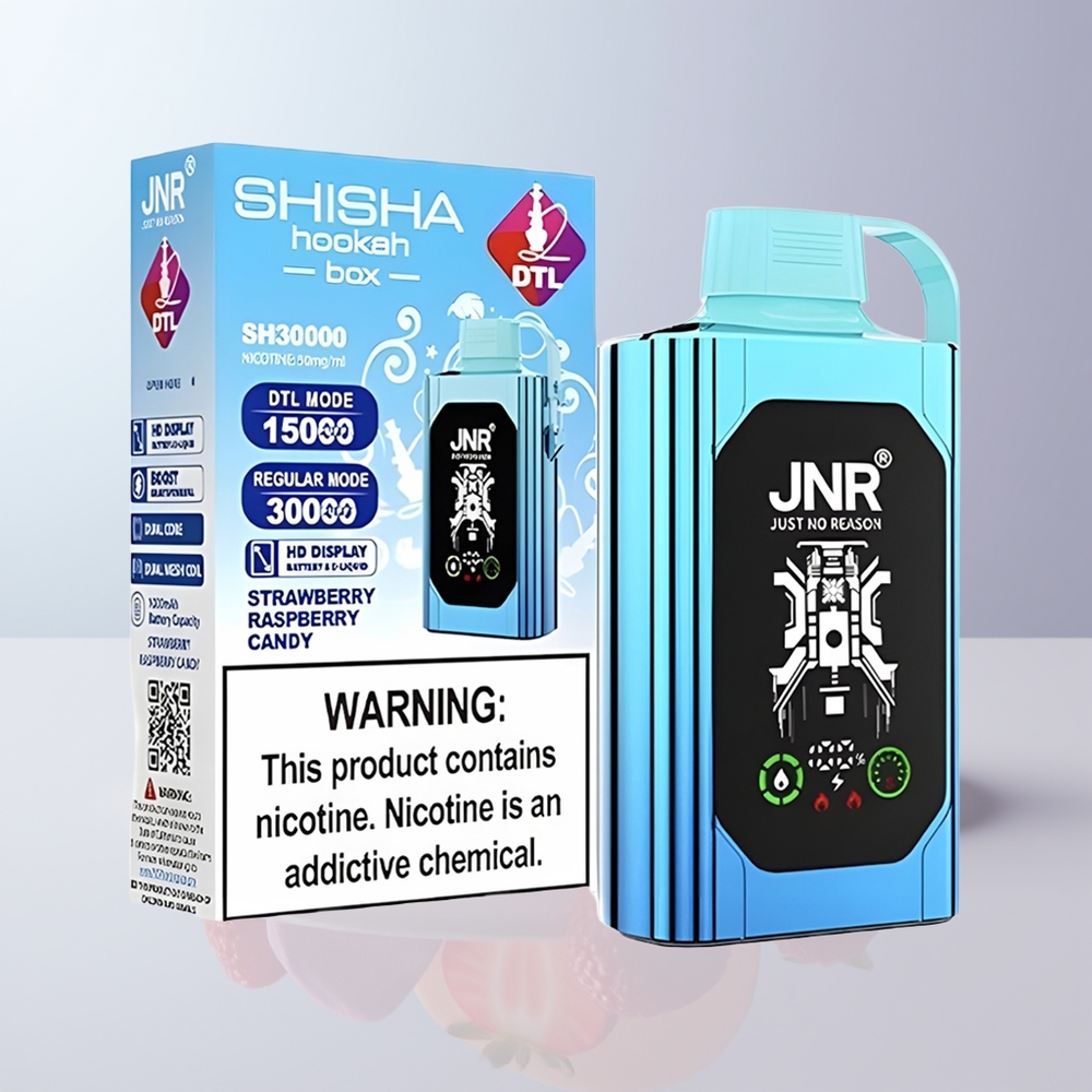 JNR Shisha Hookah Box 20500 Puffs Aardbei Framboos Snoep HD Scherm Dual Mesh Coil