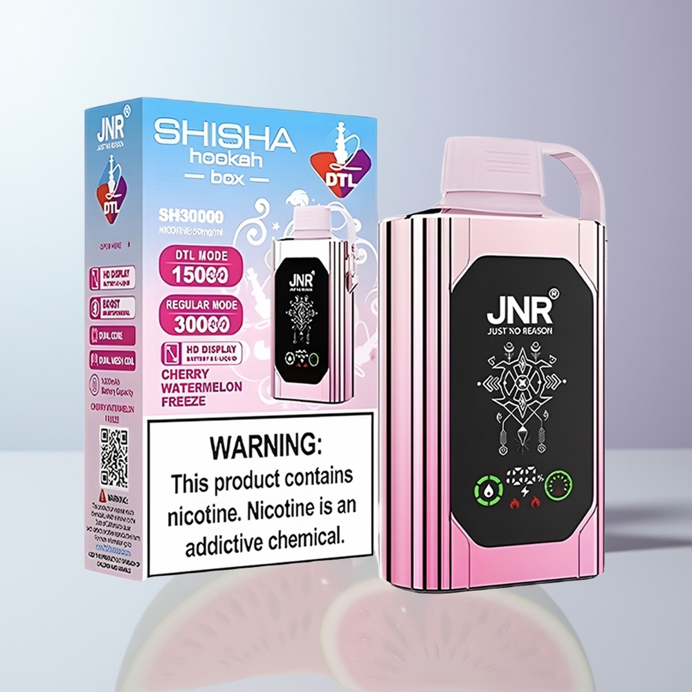 JNR Shisha Hookah Box 20500 Puffs Kers Watermeloen Vries met HD Display en Dual Mesh Coil