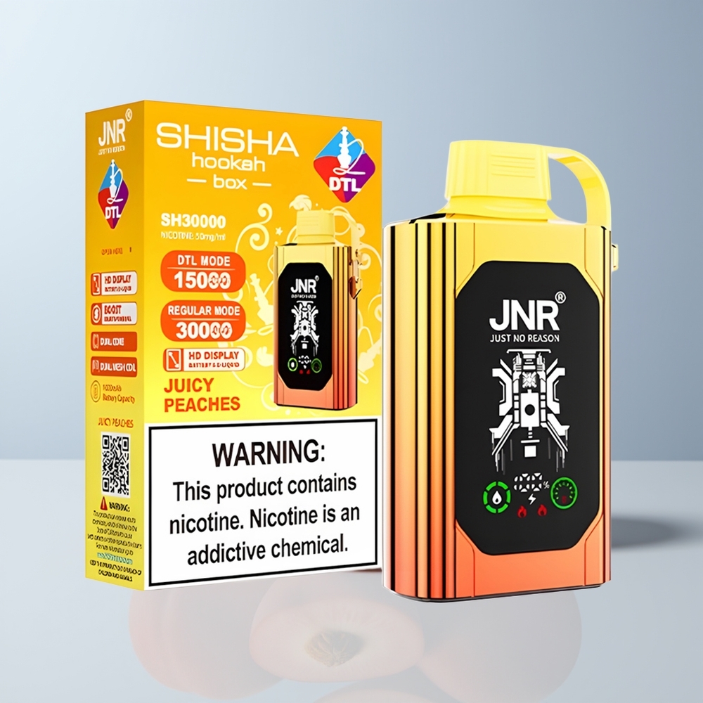 JNR Shisha Hookah Box 20500 Puffs Sappige Perziken HD Display & Dual Mesh Coil