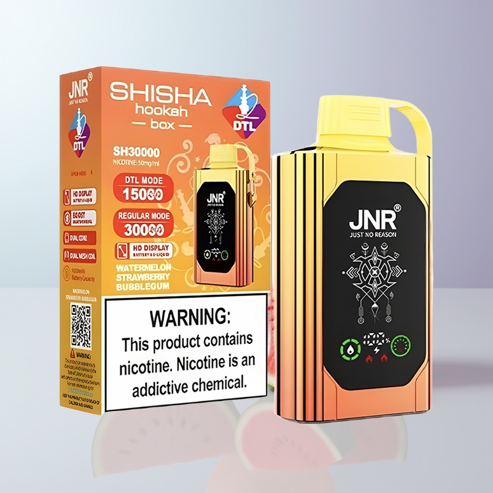 JNR Shisha Hookah Box 20500 Puffs Watermeloen Aardbei Bubblegum HD Display Dual Mesh Coil