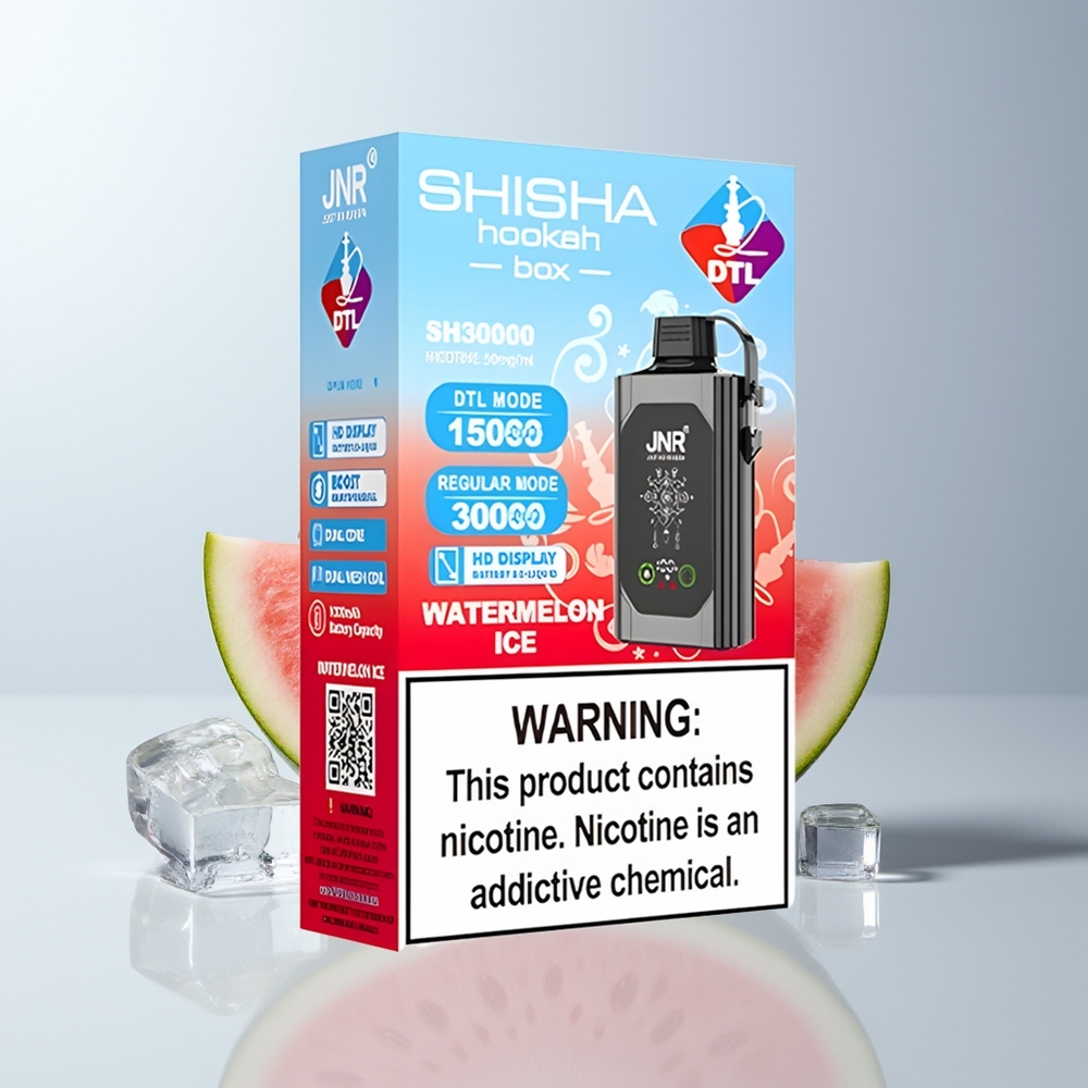 JNR Shisha Hookah Box 20500 Puffs Watermeloen IJs HD Scherm Dubbele Mesh Spoel
