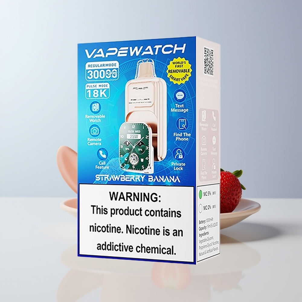 JNR VapeWatch 30000 Puffs Aardbei Banaan Dubbele Mesh Coil Type-C