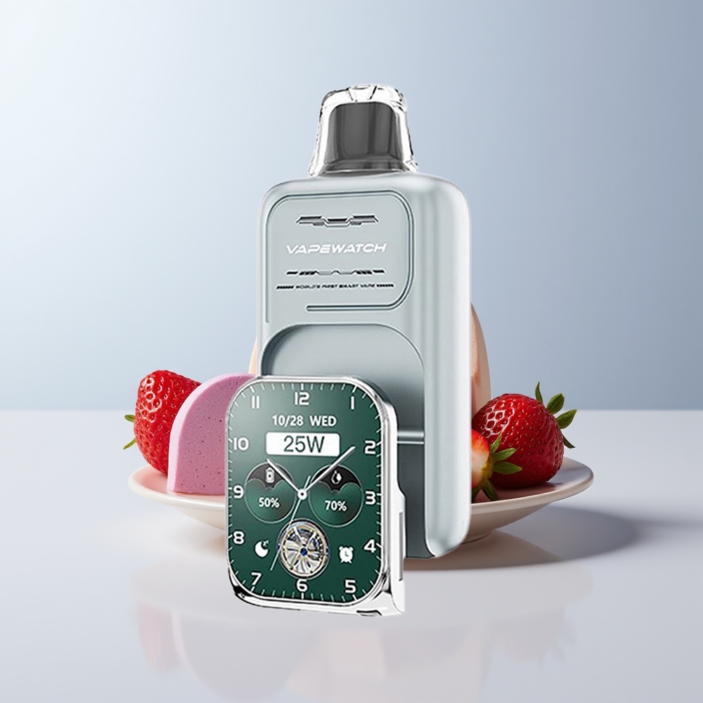 JNR VapeWatch 30000 Puffs Aardbeienijs Dual Mesh Coil Type-C Snellaad