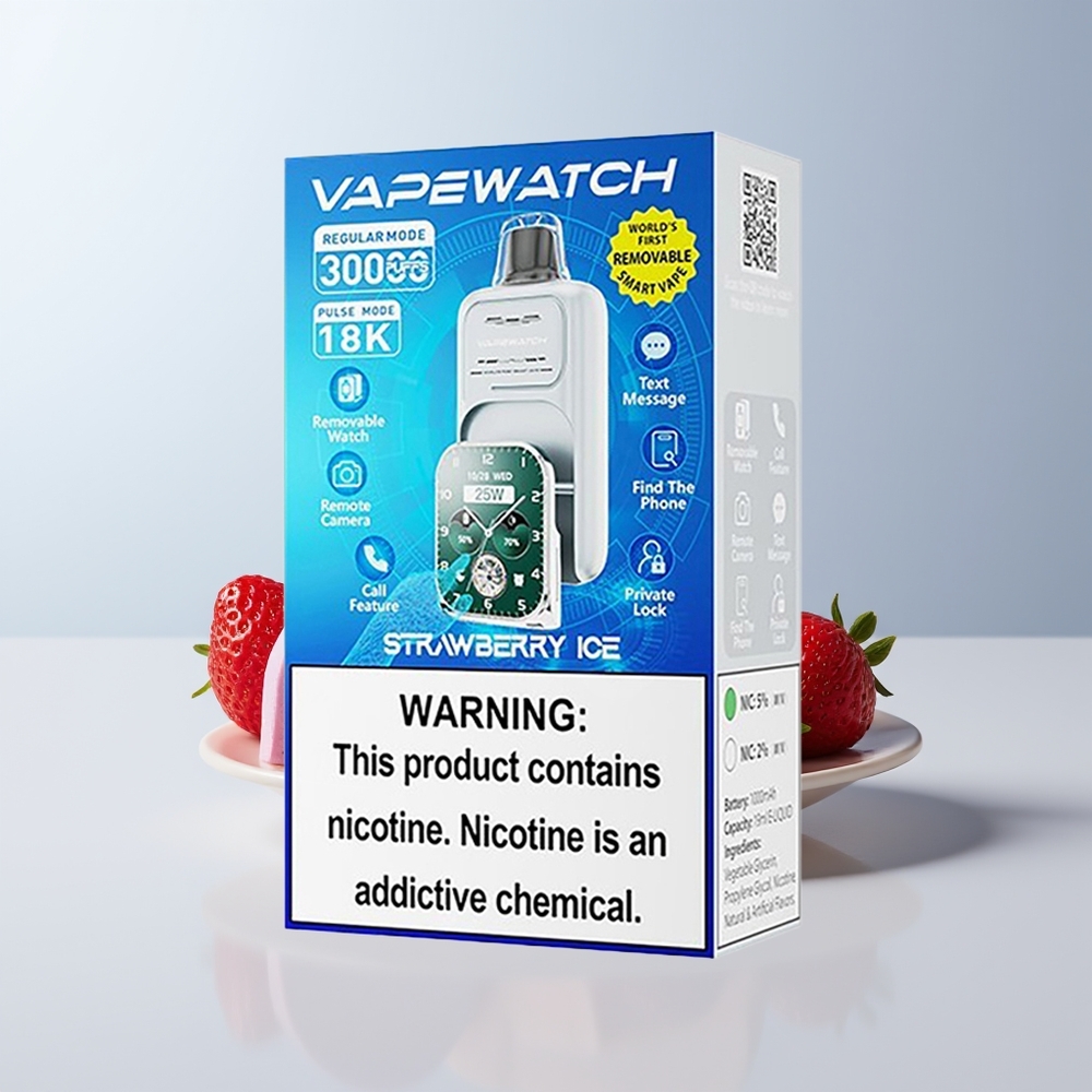 JNR VapeWatch 30000 Puffs Aardbeienijs Dual Mesh Coil Type-C Snellaad