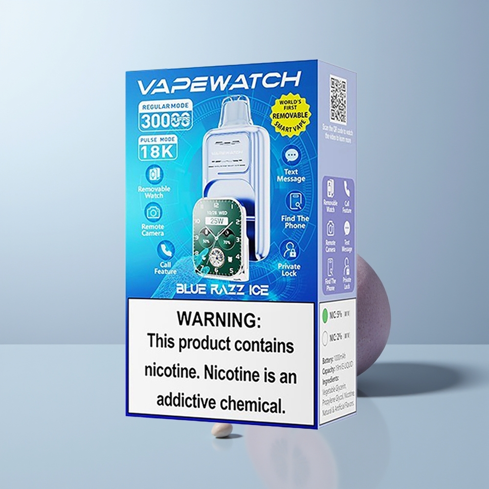 JNR VapeWatch 30000 Puffs Blauwe Framboos IJs met Dual Mesh Coil en Type-C Opladen