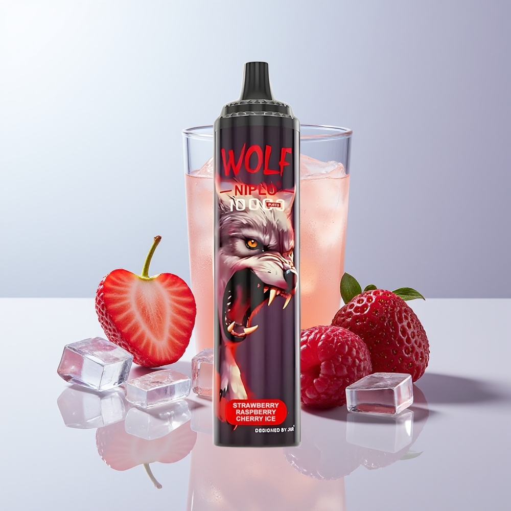JNR Wolf Niplo 10000 Puffs Aardbei Framboos Kers IJs 1.0 Ohm 650mAh