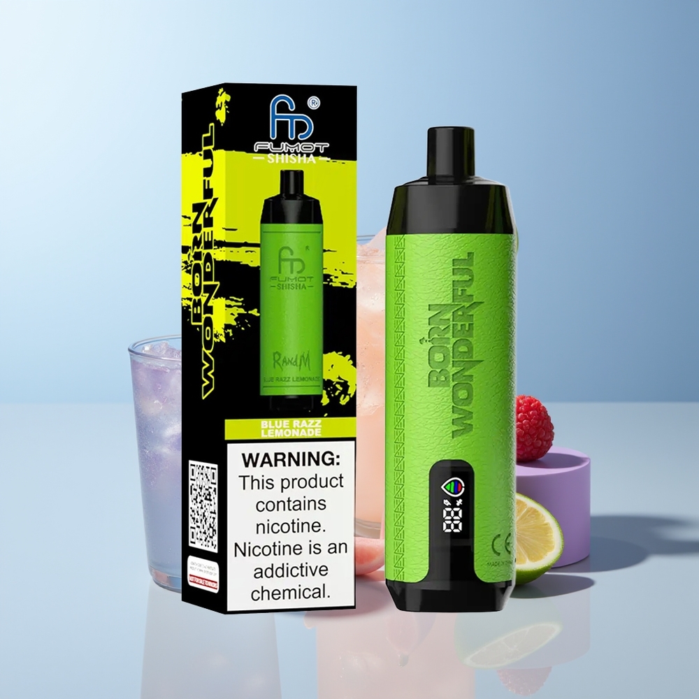 RandM Fumot Shisha 10000 Puffs Blauwe Razz Lemonade met LED en Mesh Coil
