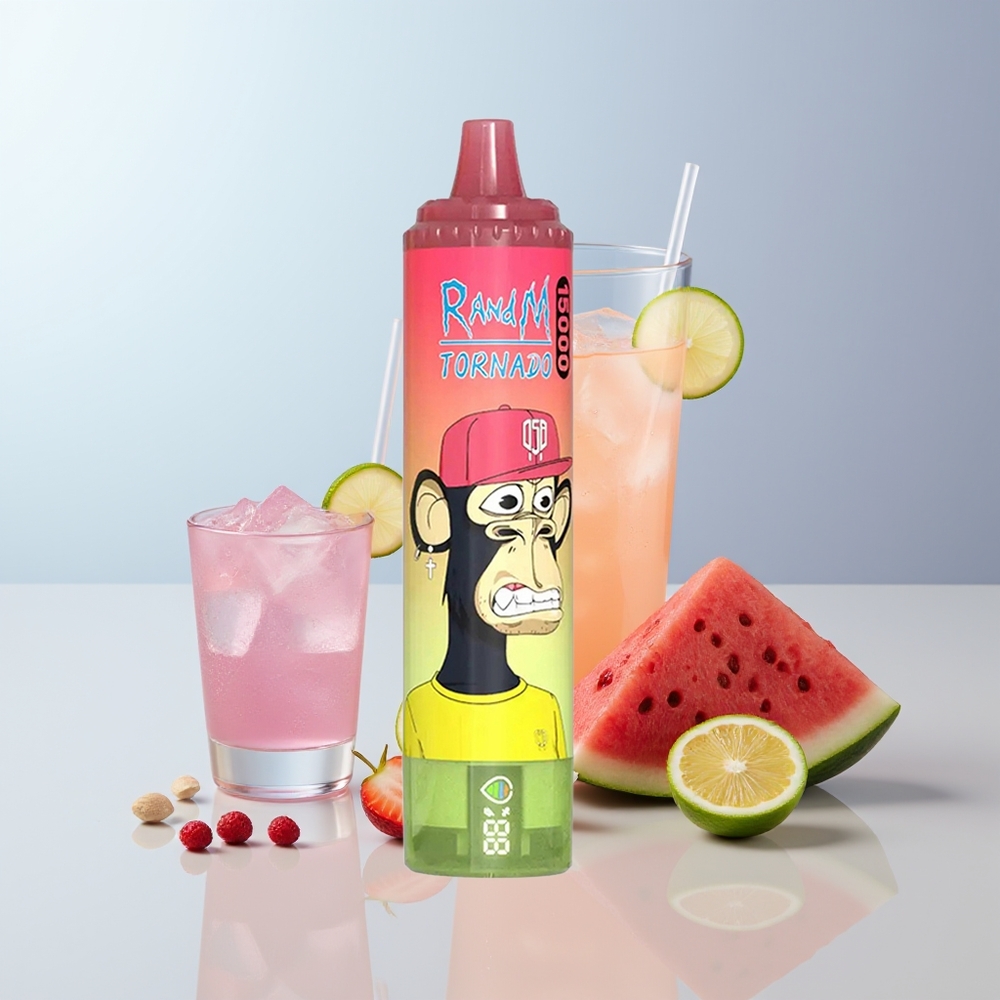 RandM Fumot Tornado 15000 Puffs Aardbeien Watermeloen Limonade met Mesh Coil en LCD-scherm