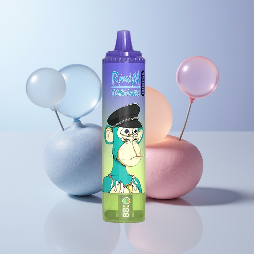 RandM Fumot Tornado 15000 Puffs Blauwe Bes Bubble Gum Mesh LCD