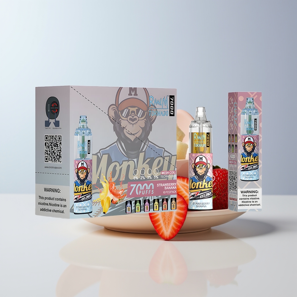 RandM Fumot Tornado 7000 Puffs Aardbei Banaan Mesh Coil Type-C