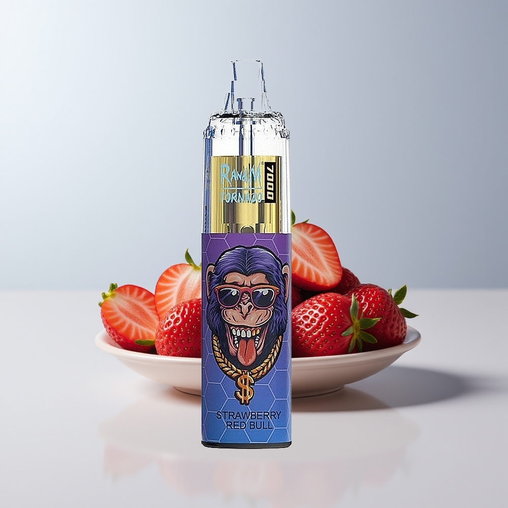 RandM Fumot Tornado 7000 Puffs Aardbei Rode Stier Mesh Coil Type-C Vape