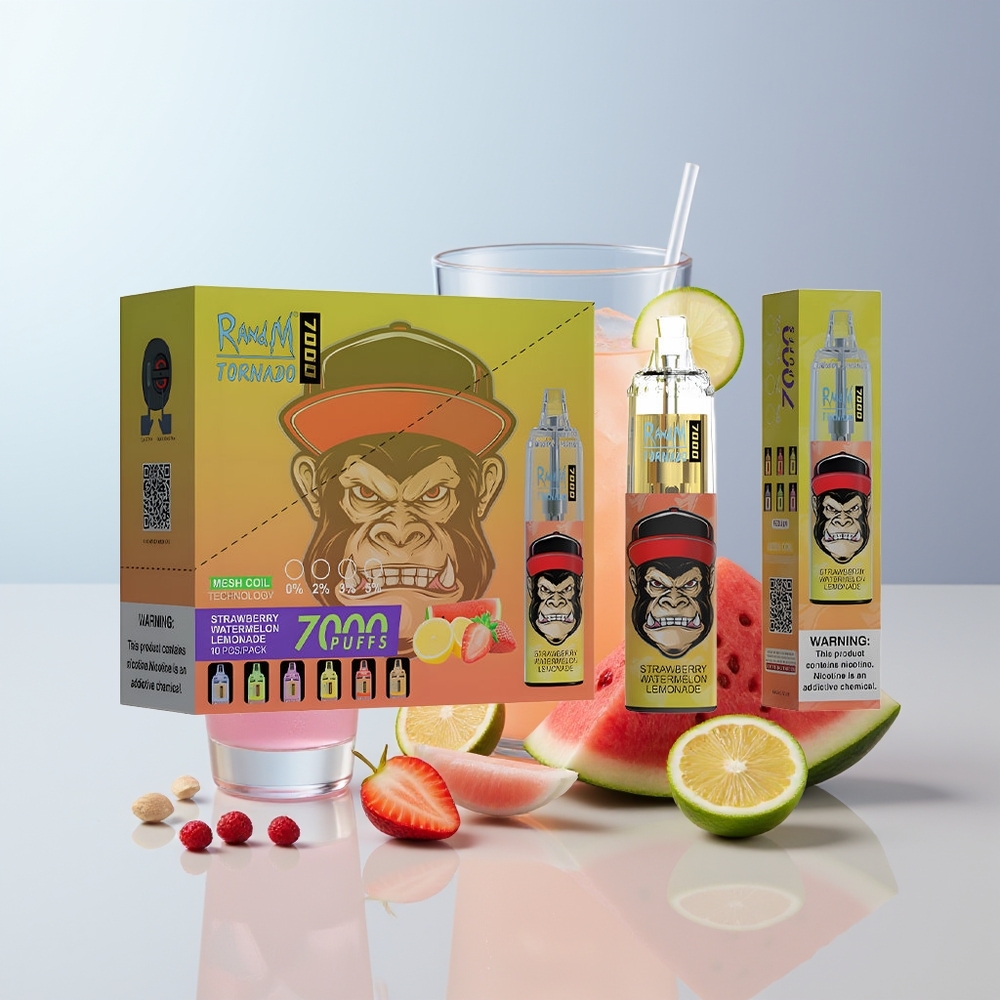 RandM Fumot Tornado 7000 Puffs Aardbei Watermeloen Limonade met Mesh Coil en Type-C Poort