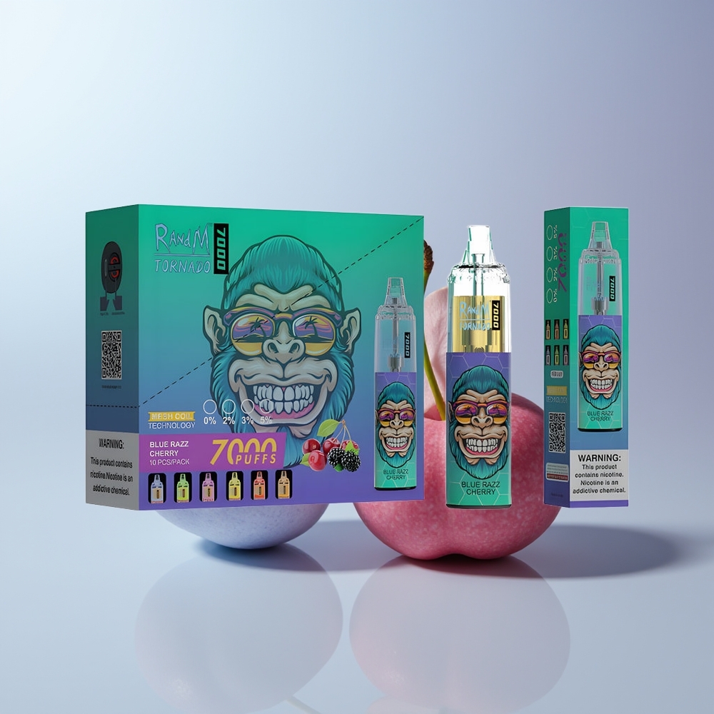 RandM Fumot Tornado 7000 Puffs Blauwe Framboos Kers Type-C Luchtregelbare