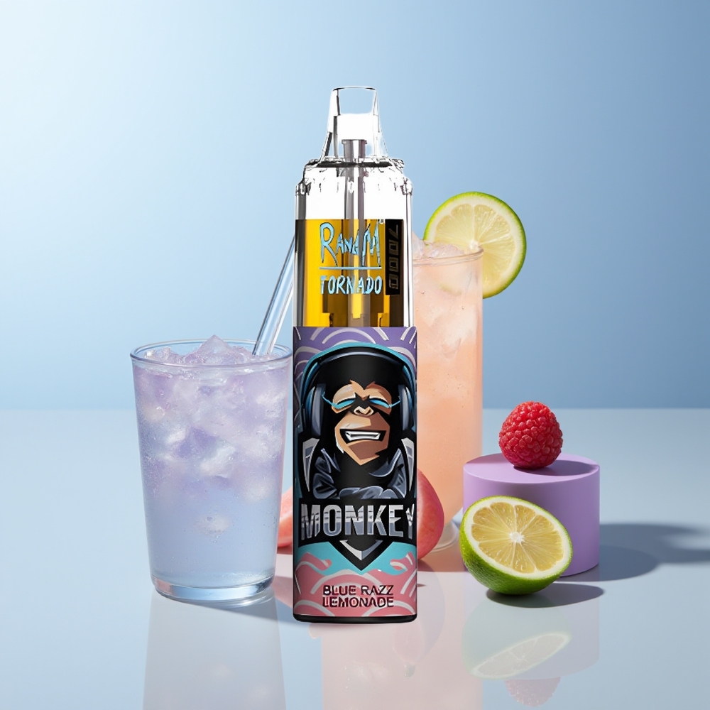 RandM Fumot Tornado 7000 Puffs Blauwe Framboos Limonade met Mesh Coil en Luchtregeling