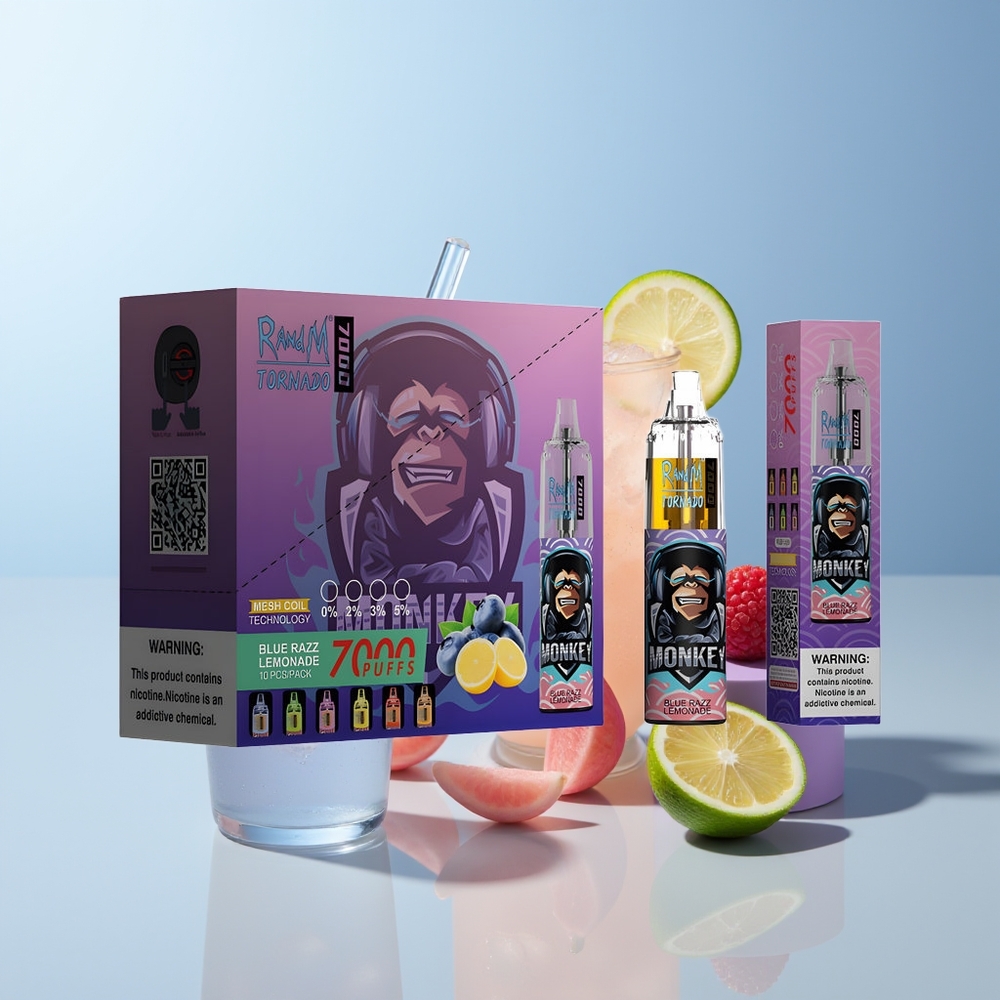 RandM Fumot Tornado 7000 Puffs Blauwe Framboos Limonade met Mesh Coil en Luchtregeling