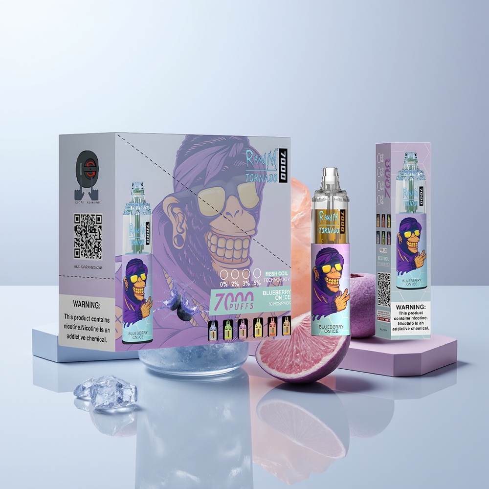RandM Fumot Tornado 7000 Puffs Blauwebes Op Ijs - Mesh Coil & Luchtregelaar