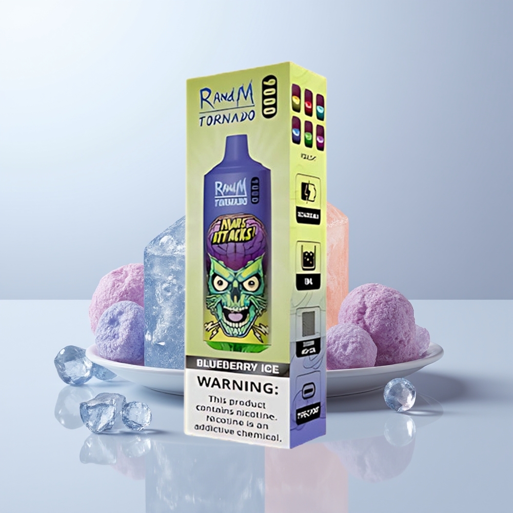 RandM Fumot Tornado 9000 Puffs Blauwe Bes IJs met Mesh Coil en 54 Smaken