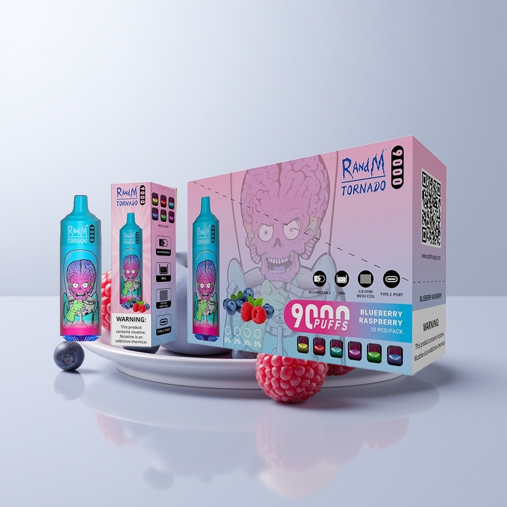 RandM Fumot Tornado 9000 Puffs Blauwe Framboos Mesh & RGB