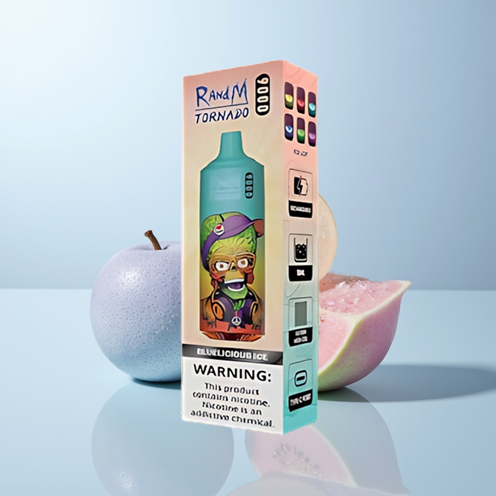 RandM Fumot Tornado 9000 Puffs Blauwheerlijk IJs met Mesh Coil en 18 mL Vloeistof