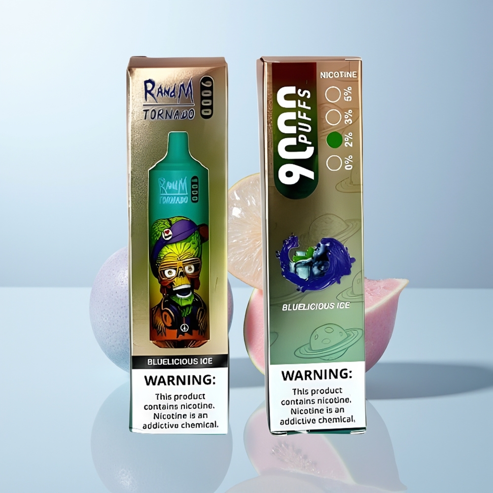RandM Fumot Tornado 9000 Puffs Blauwheerlijk IJs met Mesh Coil en 18 mL Vloeistof
