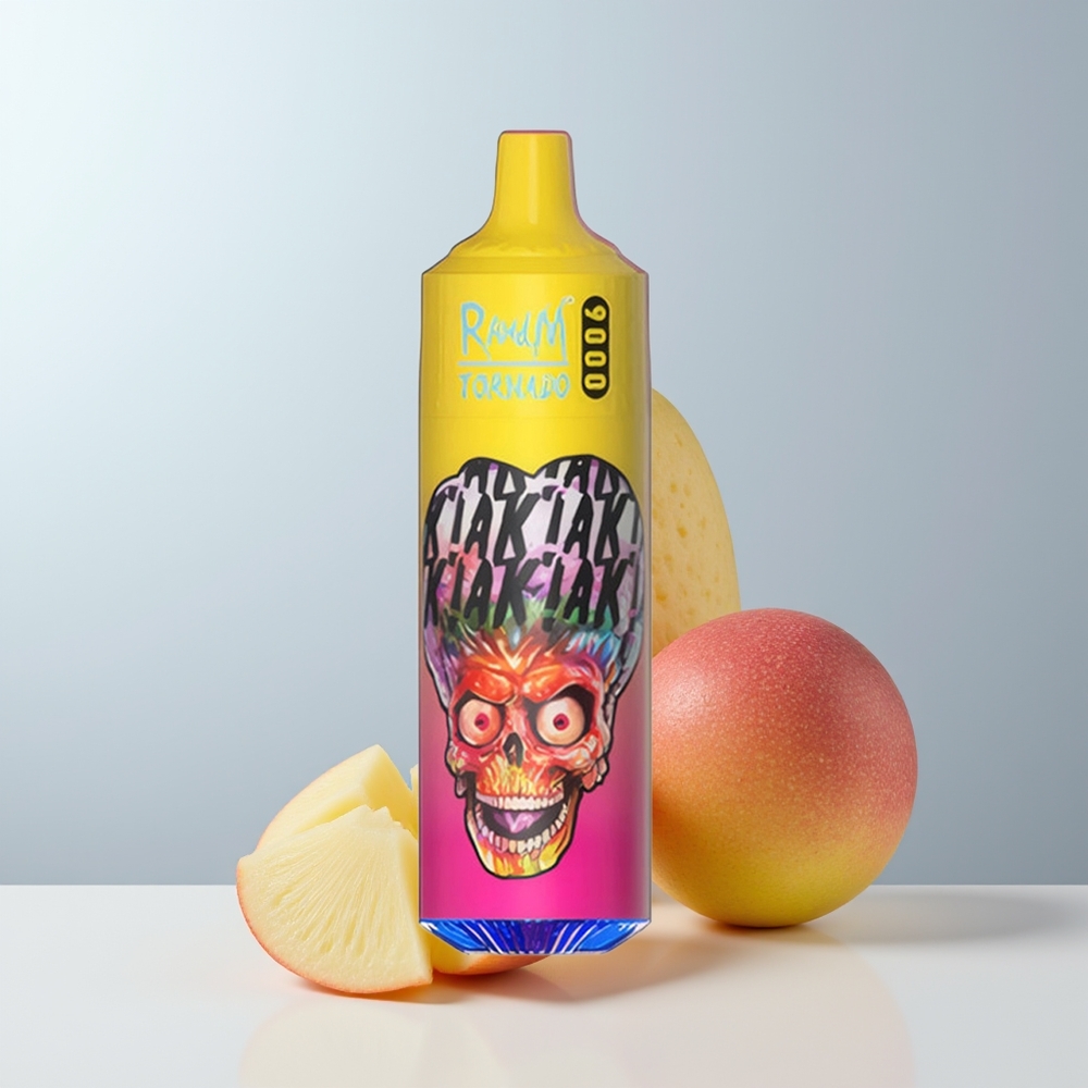 RandM Fumot Tornado 9000 Puffs Perzige Mango Ananas met Mesh Coil en RGB Display