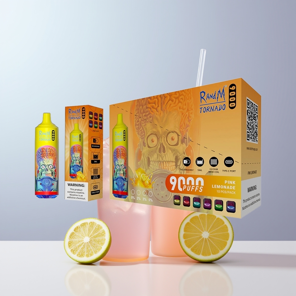 RandM Fumot Tornado 9000 Puffs Roze Limonade met Mesh Coil en RGB Display