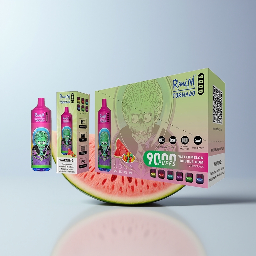 RandM Fumot Tornado 9000 Puffs Watermeloen Kauwgom met Mesh Coil en 18 mL Vloeistof
