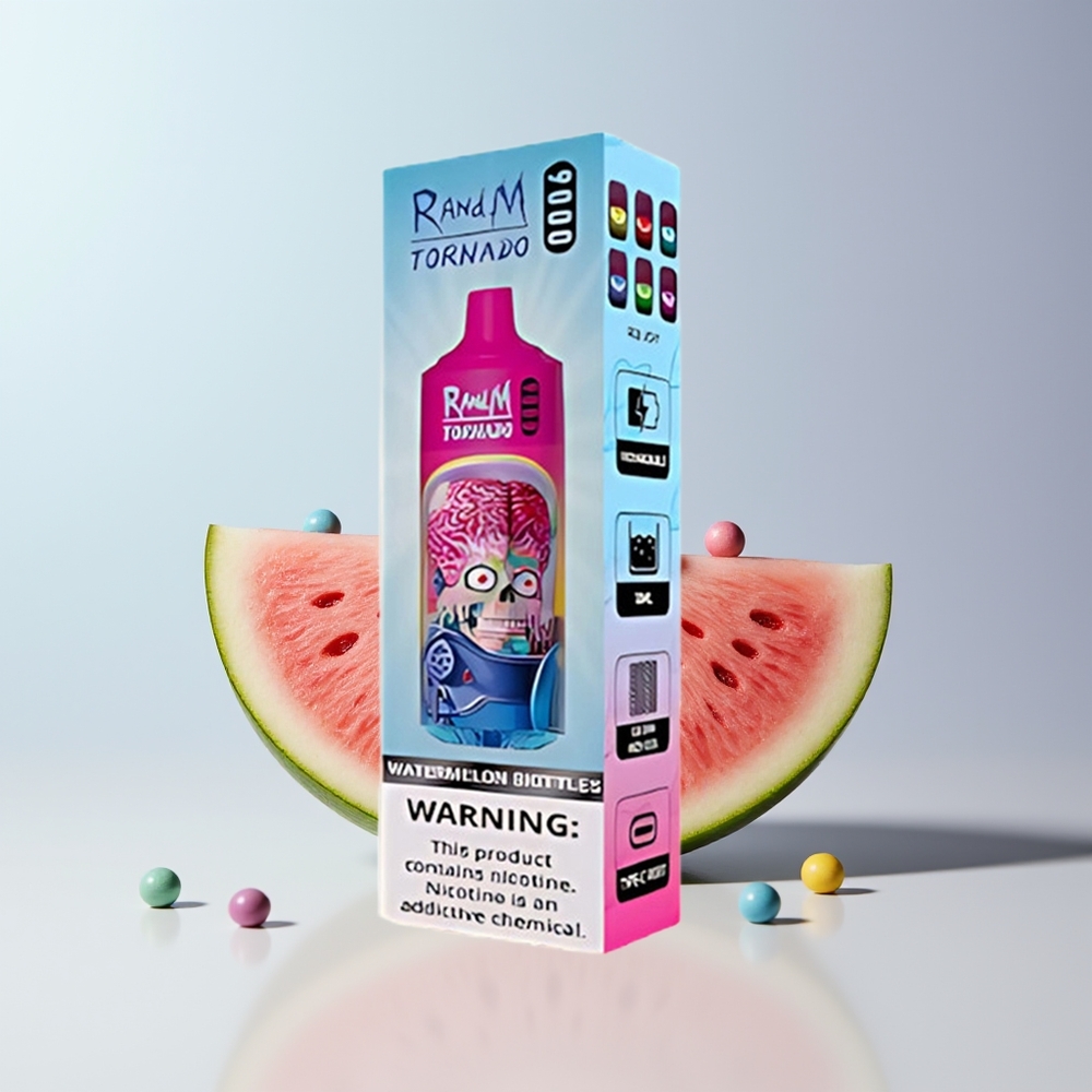 RandM Fumot Tornado 9000 Puffs Watermeloen Skittles met Mesh Coil en 54 Smaken