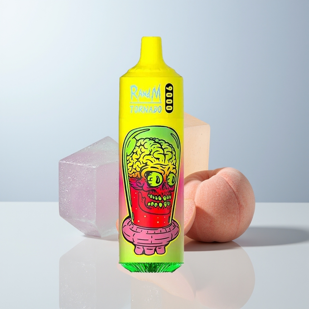 RandM Fumot Tornado 9000 Puffs Zomerperzik IJs met Mesh Coil en 18 mL Vloeistof