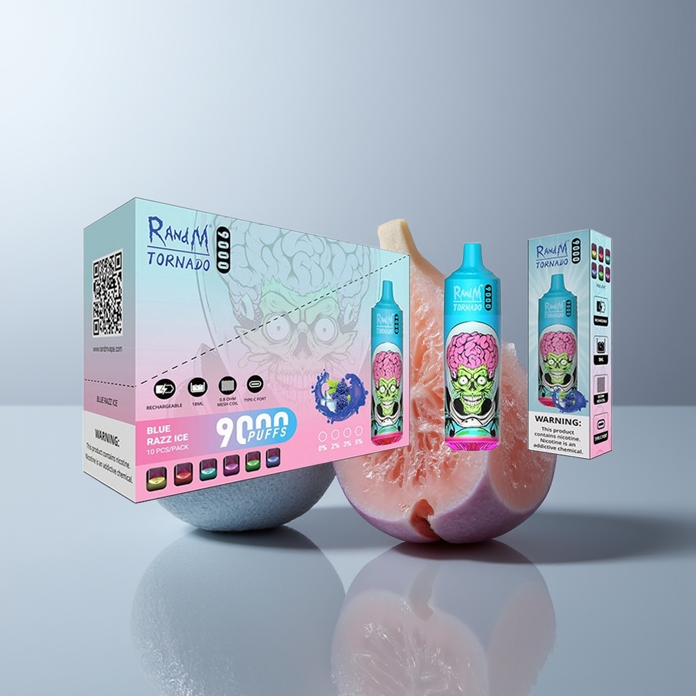 RandM Fumot Tornado 9000 Puffs Zwarte Draak IJs met Mesh Coil en 850 mAh Oplaadbare Batterij