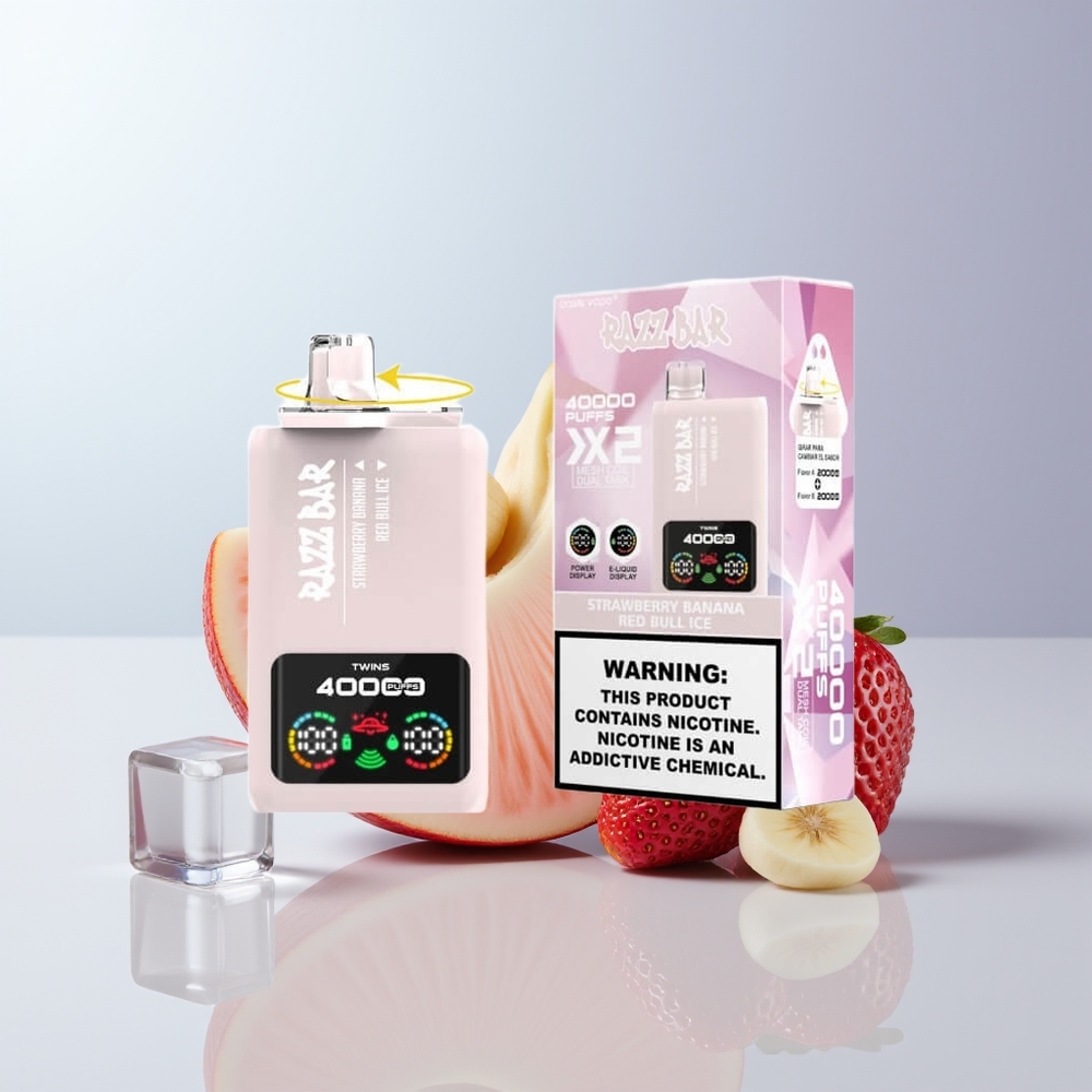 Razz Bar 40000 Puffs Aardbei Banaan - Rode Stier IJs met Mesh Coil en Type-C Poort