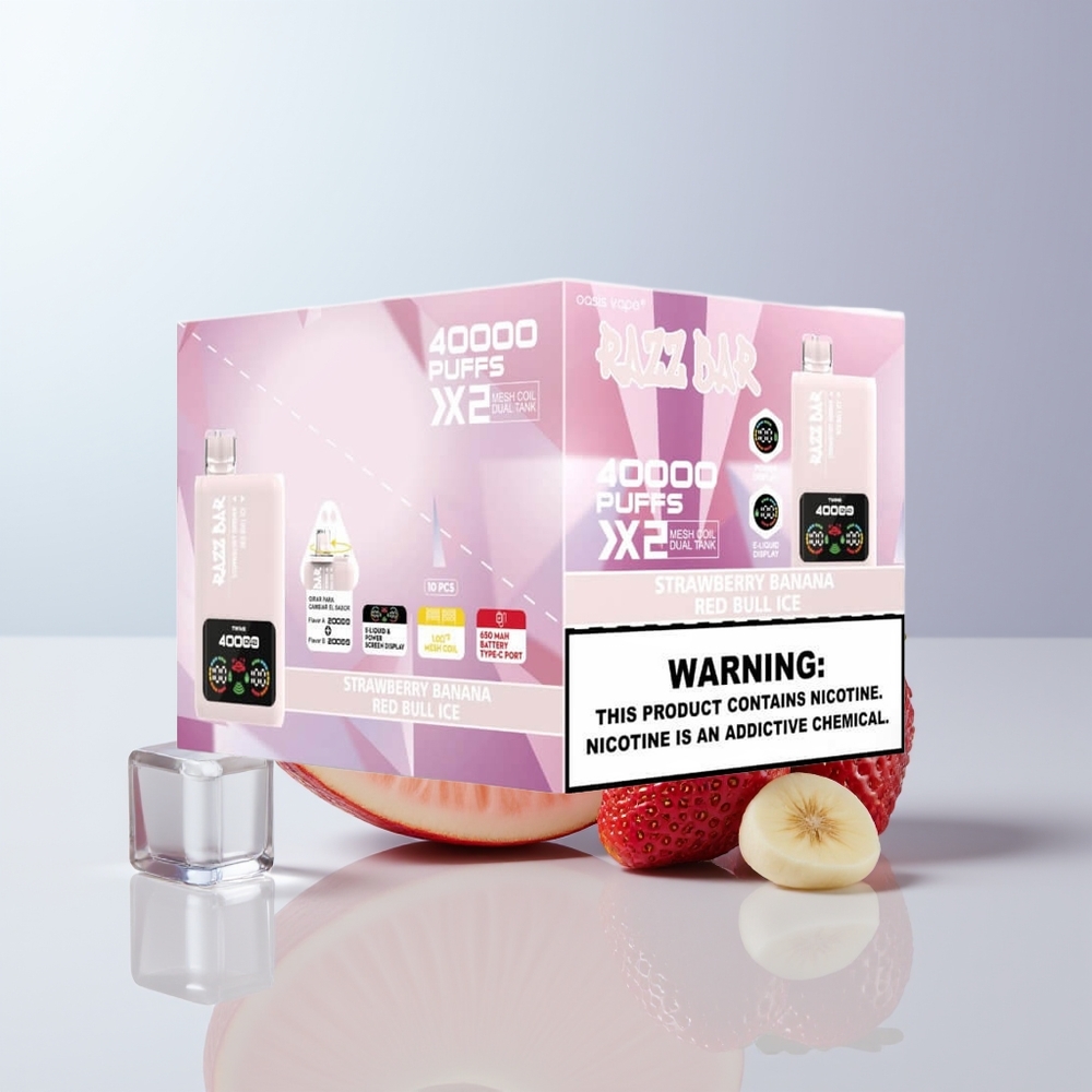 Razz Bar 40000 Puffs Aardbei Banaan - Rode Stier IJs met Mesh Coil en Type-C Poort