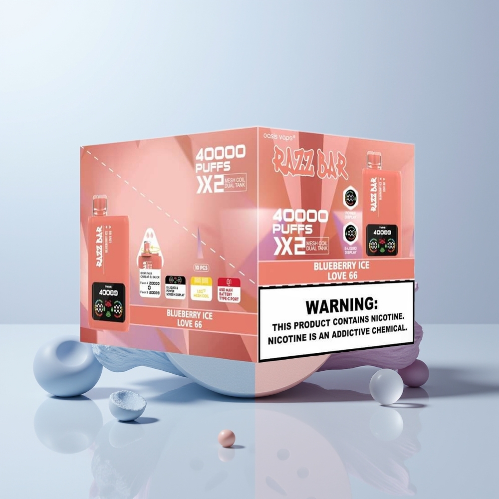 Razz Bar 40000 Puffs Blauwe Bes IJs - Liefde 66 Mesh Coil Type-C Poort