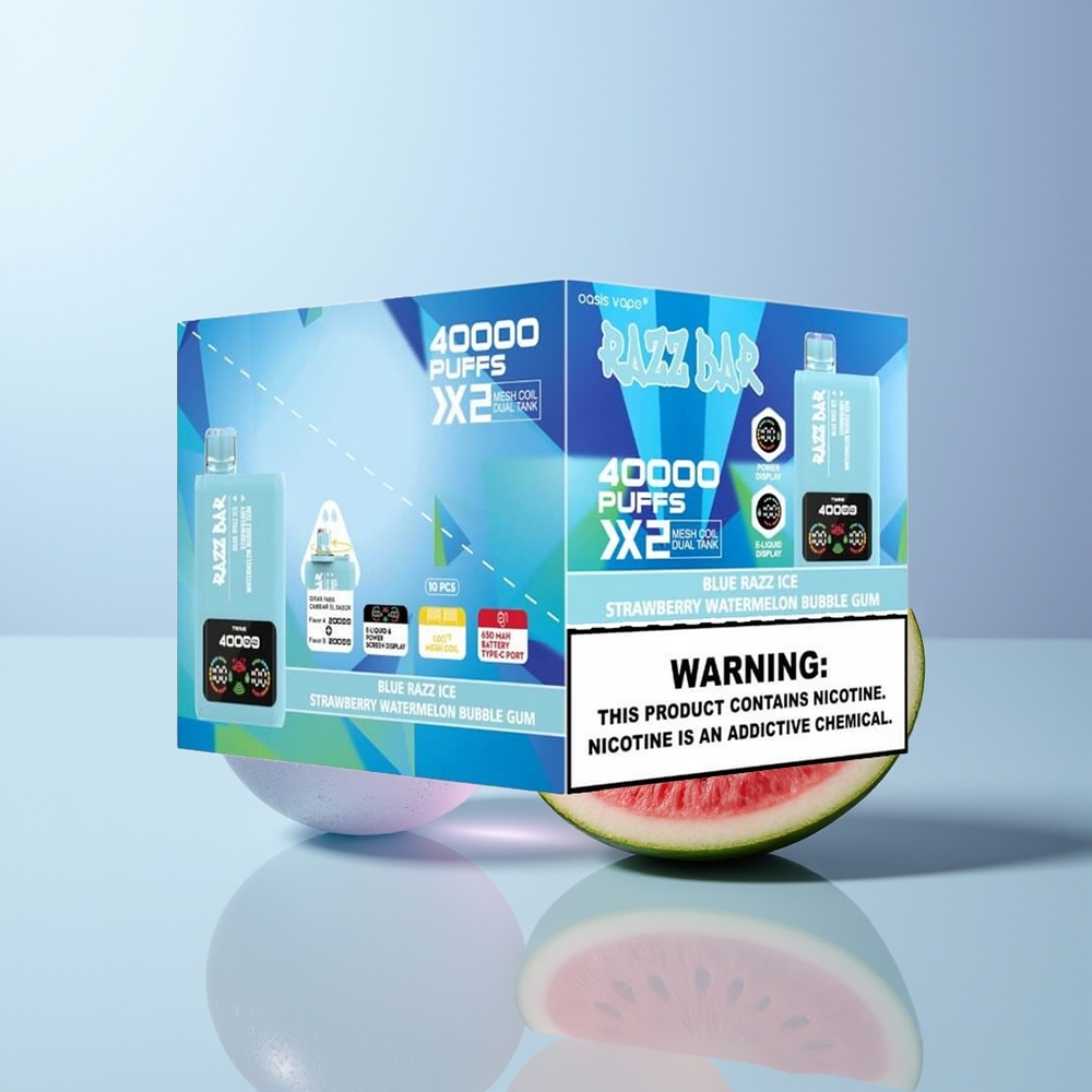 Razz Bar 40000 Puffs Blauwe Framboos IJs-Aardbei Watermeloen Bubble Gum met Mesh Coil en Type-C Poort