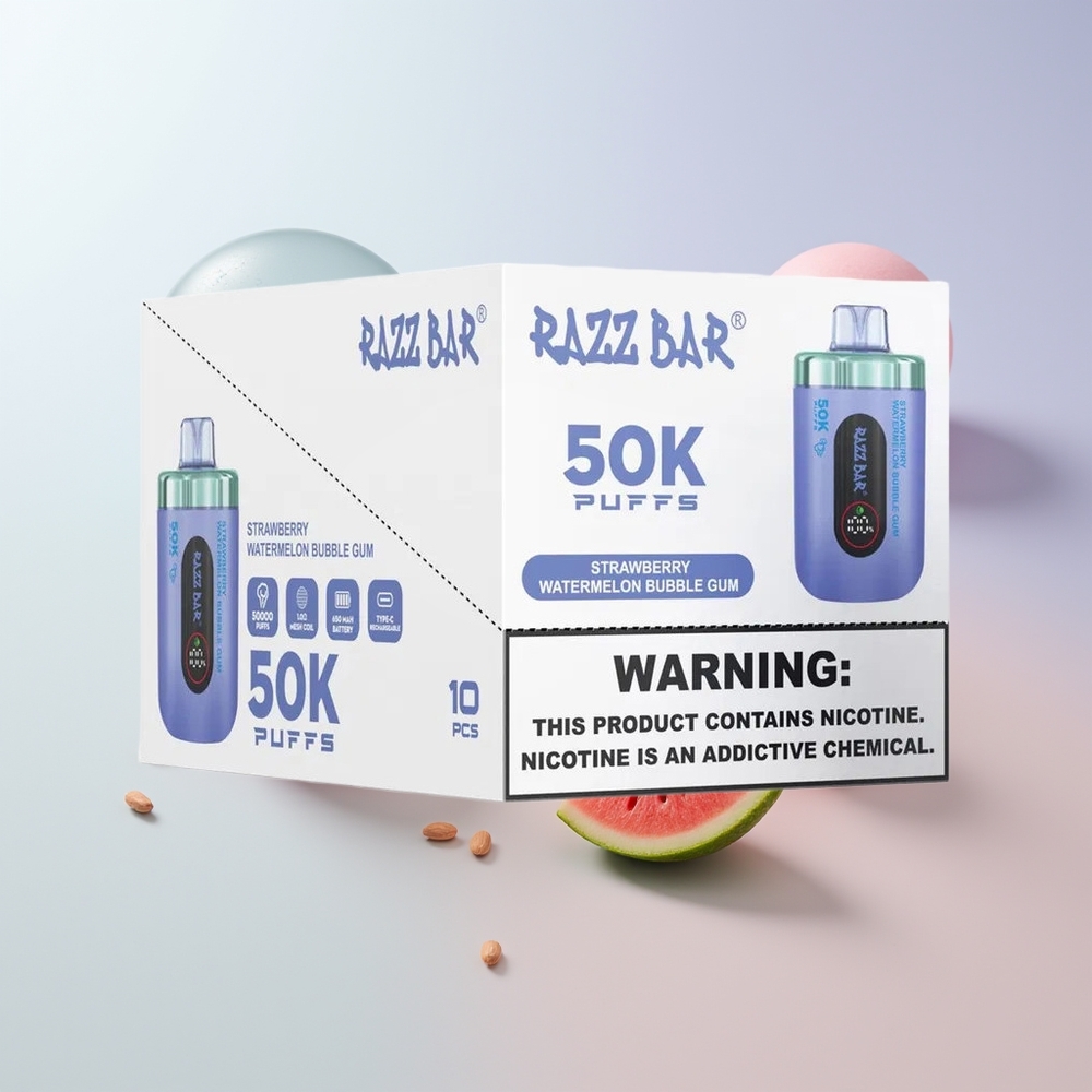Razz Bar 50K Puffs Aardbei Watermelon Bubble Gum met Mesh Coil en Type-C Opladen