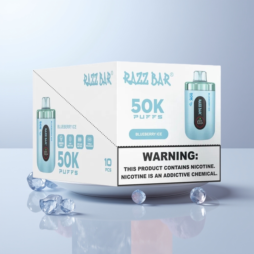 Razz Bar 50K Puffs Blauwebes IJs met Mesh Coil en Type-C Opladen